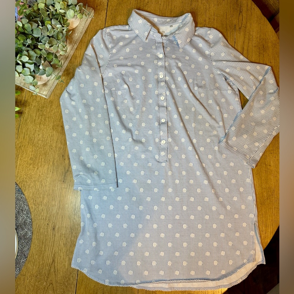 Calida White & Blue Stripe Daisy Nightgown Sleep shirt XS